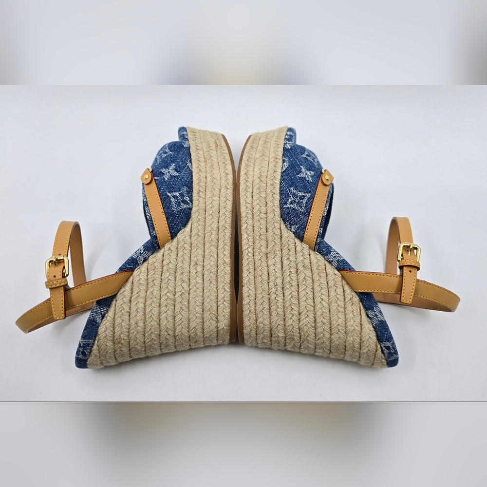 Louis Vuitton Monogram Denim Wedges - Picture 9 of 11